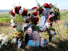 A memorial to James and Annie Macdonald is seen south of Sherwood Park on Aug. 22, 2022