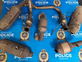 Recovered catalytic converters are seen during the launch of the Catalytic Converter Challenge that will utilize the Community Solutions Accelerator (CSA) to seek ideas and technological innovations from the public to help solve the problem of rising catalytic converter theft, and offer up to $50,000 for a viable solution during a news conference in Edmonton, on Wednesday, Aug. 31, 2022. Photo by Ian Kucerak