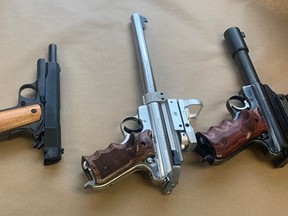 Police in Edmonton recovered these weapons following a drug investigation and raid on a Griesbach-area home in July 2022.