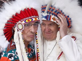 Pope Francis meets with First Nations, Metis and Inuit indigenous communities in Maskwacis on Monday, July 25, 2022.