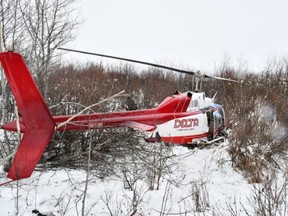 An image of the accident site of a crashed helicopter near Camrose. on Jan. 23, 2022