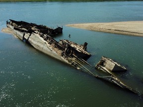 Wreckage of a World War Two German warship is seen in the Danube in Prahovo, Serbia August 18, 2022.