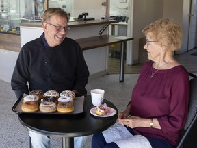 Bessie Diggins with Arlene Starwald at Destination Donuts in Edmonton, Saturday, August 13, 2022.