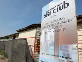The Edmonton Ski Club, seen on Tuesday, Aug. 23, 2022, is asking the city to pay for temporary modular buildings for washrooms and a warming station, and to cover the cost of demolishing the former lodge.
