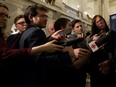 United Conservative Party leader Jason Kenney responds to the Speech from the Throne during a media scrum at the Alberta Legislature in Edmonton, Alberta on Thursday, March 8, 2018. Photo by Ian Kucerak/Postmedia