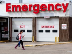 The emergency bay entrance at the Misericordia Community Hospital in Edmonton on Aug. 4, 2022.