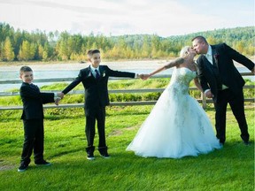 Life ahead looked exciting and full when Tracy married her husband Brent Stark in 2014, with sons Radek (left) and Ryder playing a part in the ceremony.