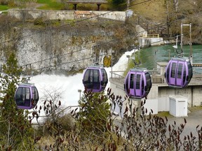 The gondola ride across the signature falls on the Spokane River in Spokane, Wash.