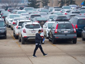 The parking lot at West Edmonton Mall was fairly busy as Boxing Day shoppers looked for deals in the stores on December 26, 2020.