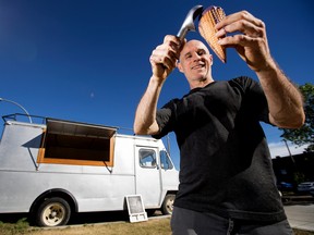 Ross Goodine outside his Edmonton ice-cream truck selling The Pure Love Plant-Based Ice Cream.