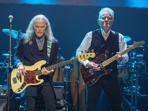 Eagles — bassist Timothy B. Schmit, left, and guitarist Don Henley — perform at Rogers Place on Sept. 20 as part of the Hotel California 2022 Tour.