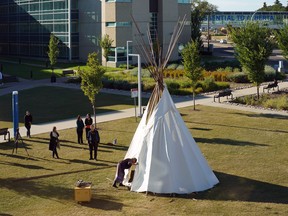 Students and staff at the Northern Alberta Institute of Technology in Edmonton raised a teepee on campus on Thursday September 22, 2022, to kick off Aboriginal Culture Day.