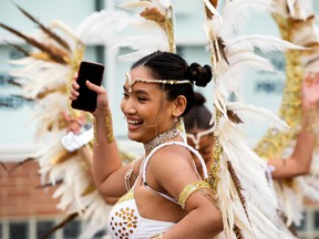 Members of Cariwest dance group Next Generation take part in the Downtown Campus Block Party for MacEwan University and NorQuest College students, along 108 Street between 102 Avenue and 104 Avenue, in Edmonton, Wednesday, Sept. 7, 2022.