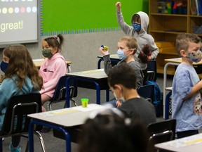 Grade 1 students settle into their classroom on the first day of school at Parkview School, 14313 92 Ave., in Edmonton Thursday Sept. 2, 2021.