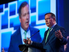 Premier Jason Kenney speaks at the Alberta Municipalities convention at the Telus Convention Centre on Friday, Sept. 23, 2022.