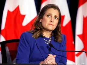 Asked if she was considering a run for the top job at NATO during a brief press conference Wednesday, Freeland neither confirmed nor denied her interest, but rather explained that she loves her current post.