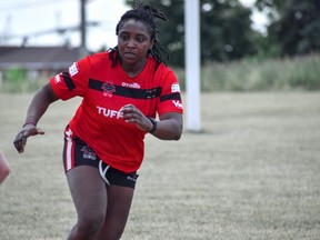 Ada Okonjwo is shown in action at the Canada's Ravens' July, 2022 camp in Brampton, Ont. in a handout photo. Okwonjwo and the Ravens are preparing for the Rugby League World Cup that kicks off in October in England. THE CANADIAN PRESS/HO-sp_sport **MANDATORY CREDIT**