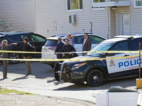 Police investigate a fatal shooting on Friday, Sept. 9, 2022 at a residence near 106 Avenue and 105 Street in downtown Edmonton.