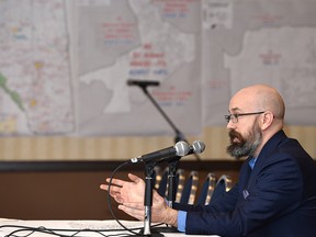 Duncan Kinney speaks at an Alberta Electoral Boundaries Commission hearing in 2017.