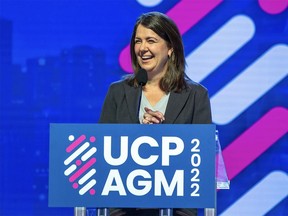 Danielle Smith speaks at UCP annual general meeting on Saturday, Oct. 22, 2022 at the River Cree Resort and Casino.