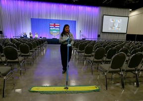 Final preparations at the BMO Centre in Calgary are underway in Calgary for the the UCP leadership vote on Thursday, October 6, 2022.
