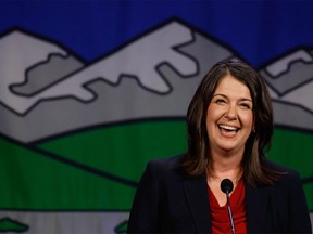 Danielle Smith after winning the leadership of the Alberta United Conservative Party in Calgary on Thursday, Oct. 6, 2022.