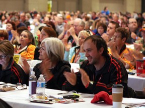 File photo of Alberta Union of Provincial Employees members gathered at the 41st Annual Convention at the Shaw Conference Centre in Edmonton, Alta. on Oct. 20, 2017. Members plan to gather Oct. 27, 2022, for the first in-person meeting since the onset of the COVID-19 pandemic.