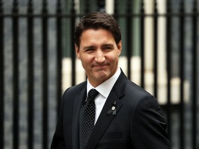 Prime Minister Justin Trudeau arrives at 10 Downing Street to meet then-British Prime Minister Liz Truss on September 18, 2022 in London, England, a day before the funeral of Queen Elizabeth II.