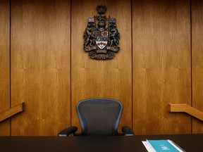 Judge's bench at the Edmonton Law Courts building in Edmonton on June 28, 2019.