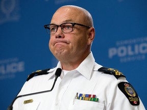 Edmonton police Chief Dale McFee discusses Edmonton's crime stats during a press conference on Aug. 4, 2022.