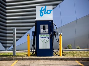 A new electric vehicle (EV) charging station at the TELUS World of Science, Friday Oct. 28, 2022. As part of the Energizing Edmonton project, Encor by EPCOR is installing 24 free EV chargers at eight sites throughout the city.