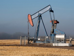 October 1, 2022. An oil well against a foggy morning at the west end of Edmonton.