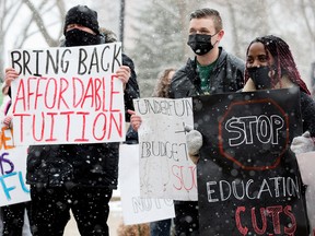 University of Alberta students marched to the Alberta Legislature from campus, to demand greater investment in post secondary education, in Edmonton Monday March 28, 2022.