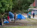 A homeless encampment in Downtown Edmonton on Aug. 5, 2022.