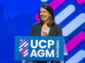 Danielle Smith speaks at UCP annual general meeting on Saturday, Oct. 22, 2022 at the River Cree Resort and Casino.  Greg Southam-Postmedia