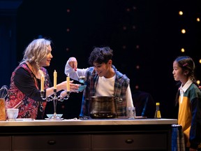 From left, Lyne Tremblay, Felix de Sousa and Amanda Mella Rodriguez in the Citadel Theatre's production of Almost A Full Moon.