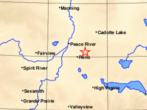 Earthquakes Canada recorded a 4.1 magnitude earthquake on Wednesday, Nov. 23, 2022, near Peace River.