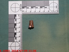 Bullets recovered after RCMP fired 10 shots at Clayton Crawford at a rest stop near Whitecourt, Alta, July 3, 2018.  RCMP Cpl. Randy Stenger and Const. Jessica Brown began her trial on charges including manslaughter on November 21, 2022.