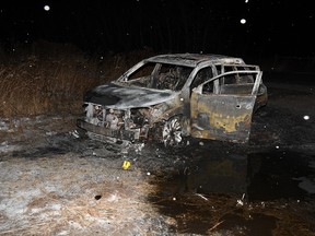 The burnt-out vehicle was later confirmed stolen in northwest Calgary in August, and was equipped with license plates stolen west of Edmonton in early October. The stolen license plate number is Alberta Plate: CKP5569.