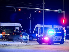 LRT traffic collision 75 St. and Whitemud Drive. Train must have been in the valley line testing at the time.