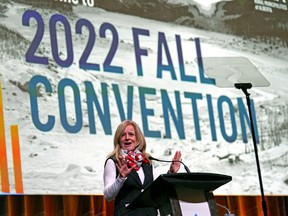 Alberta NDP Opposition Leader Rachel Notley addressed the Rural Municipalities of Alberta conference at the Edmonton Convention Centre on Wednesday, Nov. 9, 2022.