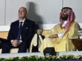 FIFA President Gianni Infantino and Saudi Arabia's Crown Prince Mohammed bin Salman al-Saud during the opening ceremony of the Qatar 2022 World Cup match between Qatar and Ecuador Nov. 20.