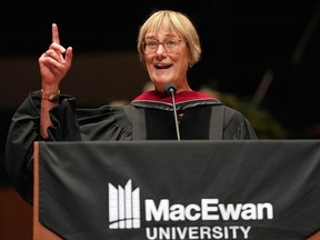 Jackie Ray Greening addresses graduates after receiving an honorary doctorate degree at MacEwan University's Fall Conference at the Winspear Center in Edmonton, Tuesday, November 22, 2022.