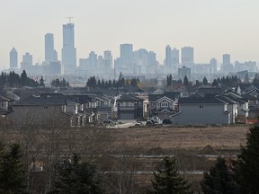 The view from the west end near 231 Street of the suburbs and the downtown core in Edmonton, October 18, 2018.