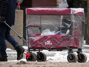 Edmonton weather: City activates extreme weather response as winter blast continues 2 A baby hitchhikes in a winter stroller on Jasper Avenue in downtown Edmonton on Monday November 28, 2022 as wind chill temperatures dropped to -20. Colder temperatures are expected for the rest of the week in the Edmonton area.