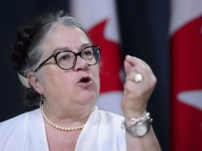 Diane Lebouthillier, Minister of National Revenue, responds during a news conference in Ottawa on Tuesday, May 7, 2019.