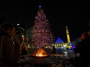 The 20-metre high Christmas tree in Churchill Square on Nov. 19, 2021. File photo.
