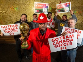 Captain Abdul is getting ready to celebrate World Cup soccer action, Saturday, Nov. 19, 2022.