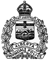 The logo for the Alberta Provincial Police as it existed between 1917 and 1932. The latin phrase “fiat justitia” translates to “let justice be done.”
