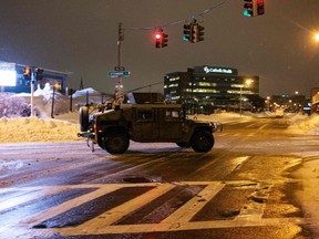 A military vehicle makes its way through Buffalo, New York, on December 27, 2022.